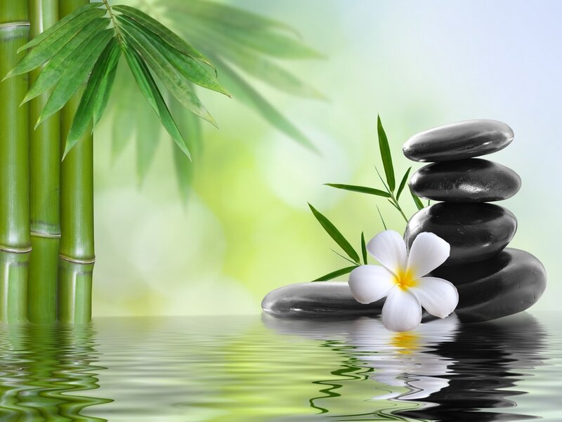 Stacked Stones with Flower — Green, Serene
