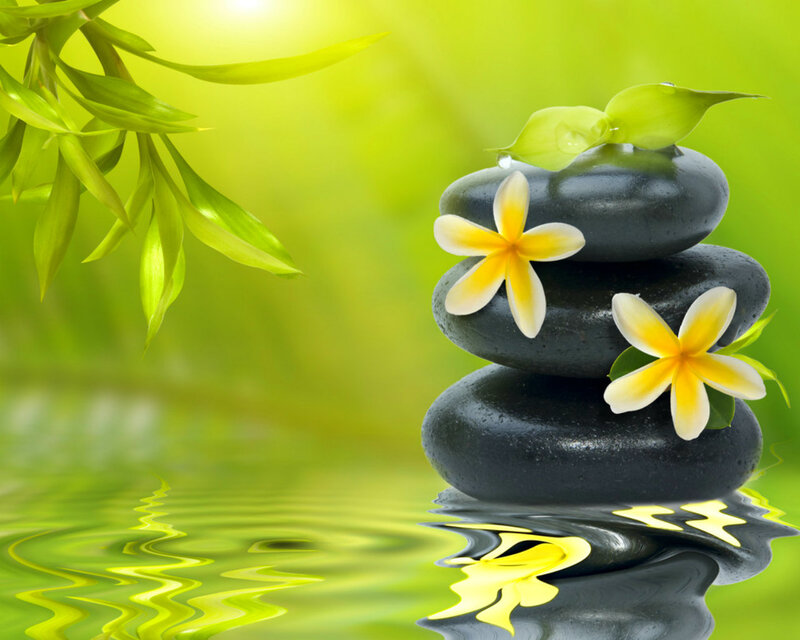 Stacked Stones with Flowers — Green