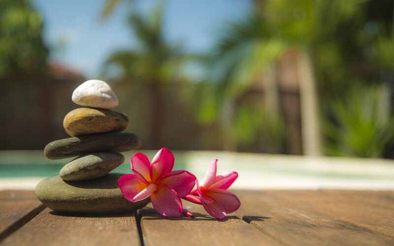 Stacked Stones with Flowers — Pink