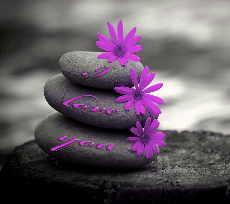 Stacked Stones with Flowers — Purple