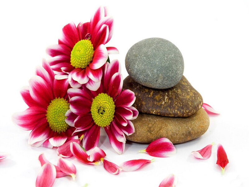 Stacked Stones with Flowers — Red
