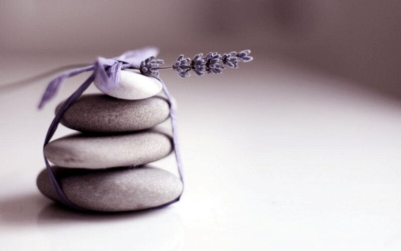 Stacked Stones with Lavender