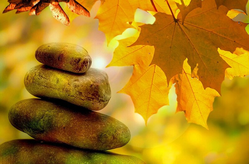 Stacked Stones with Leaves