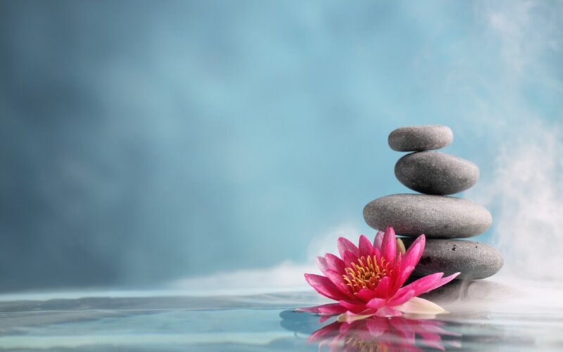 Stacked Stones with Lotus Flower