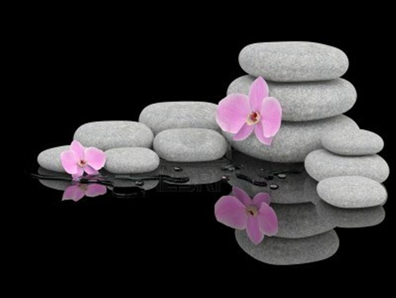Stacked Stones with Orchids — Gray