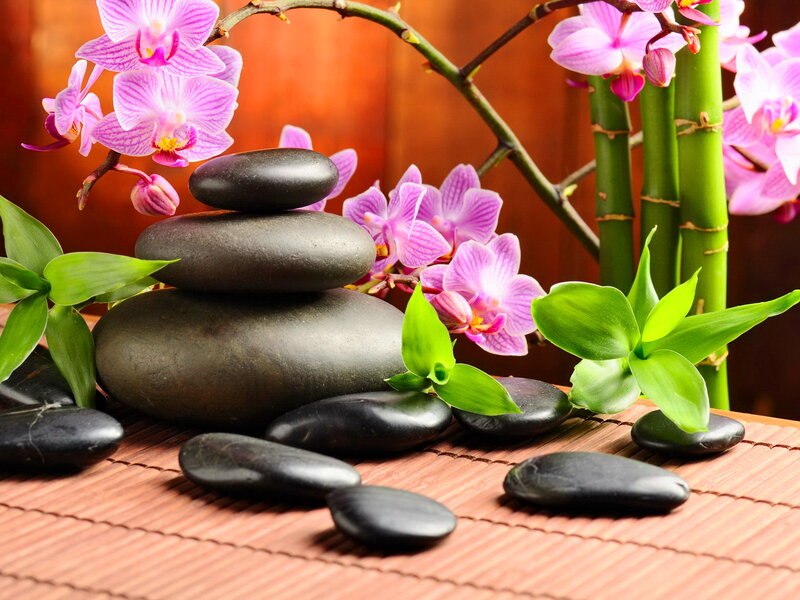 Stacked Stones with Orchids