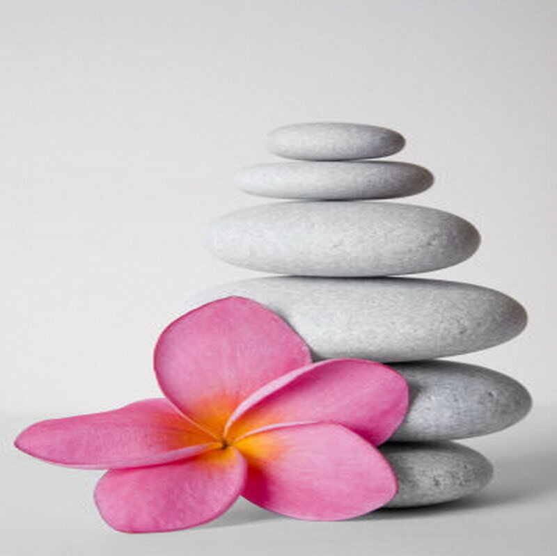 Stacked stones with pink flower