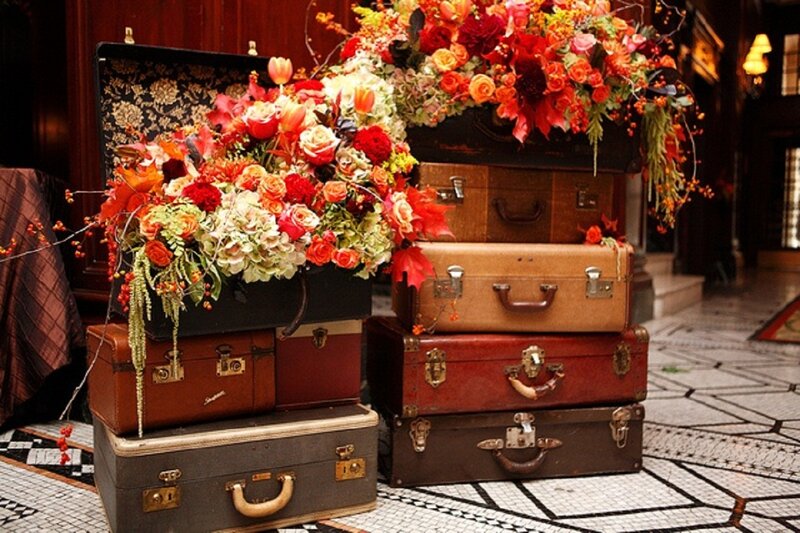 Stacked Suitcases with Flowers