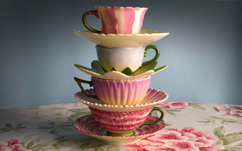 Stacked Teacups and Saucers — Pink