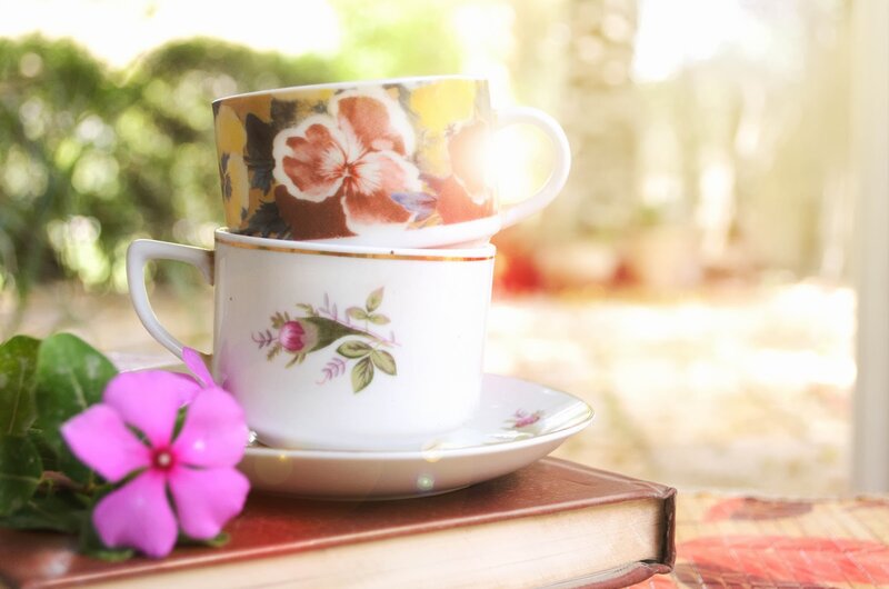 Stacked Teacups with Flower