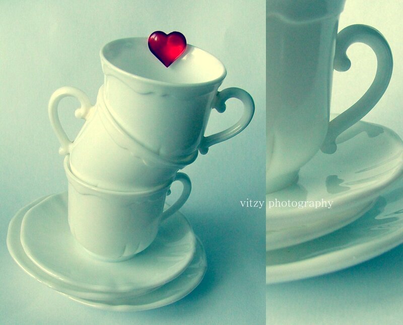Stacked Teacups with Heart