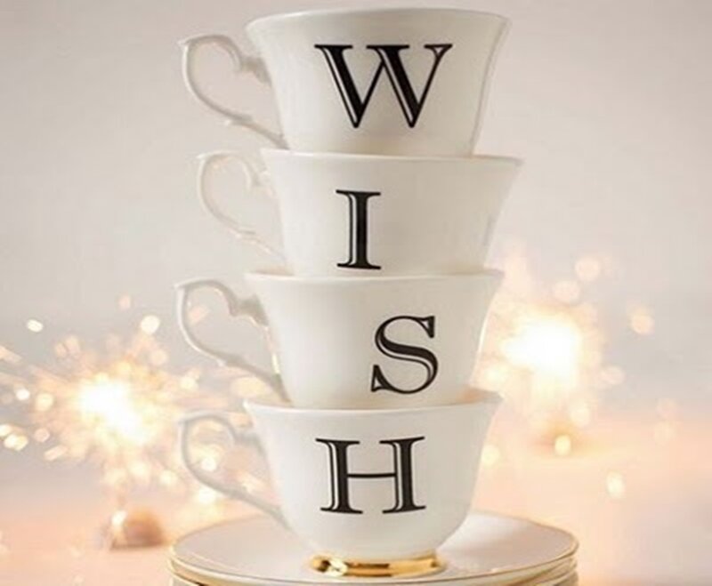 Stacked Teacups with Letters