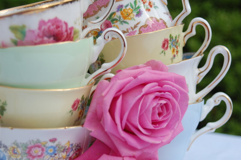 Stacked Teacups with Rose
