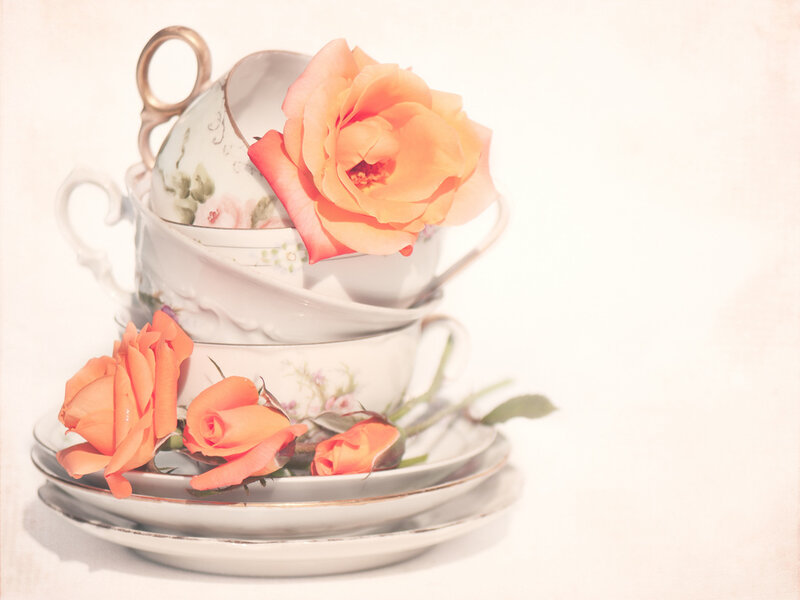Stacked Teacups with Roses
