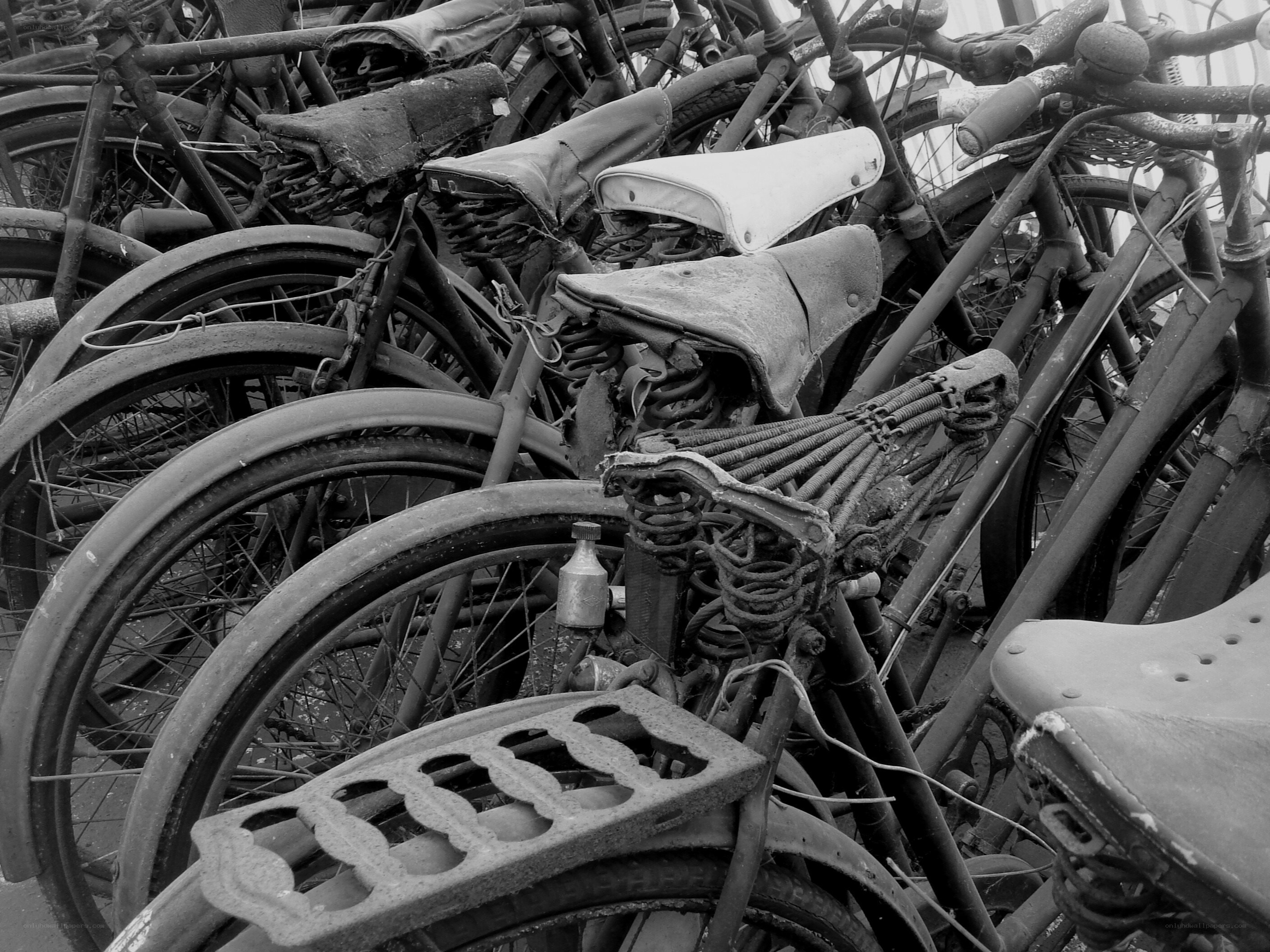 stacked vintage bicycles