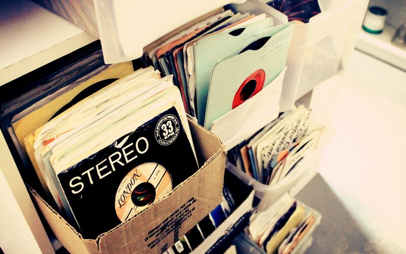 Stacked Vinyl Records — White