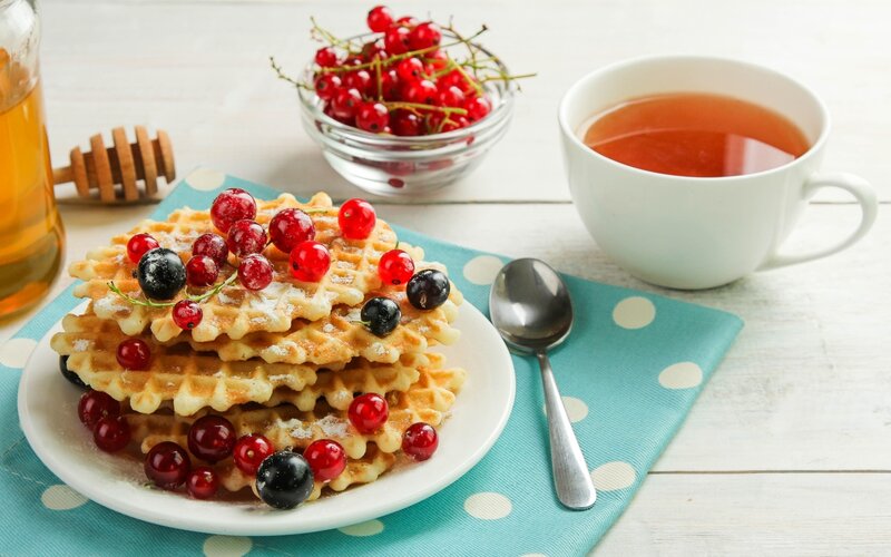 Stacked Waffles with Berries — Blue