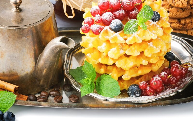 Stacked Waffles with Berries — Yellow, Appetizing