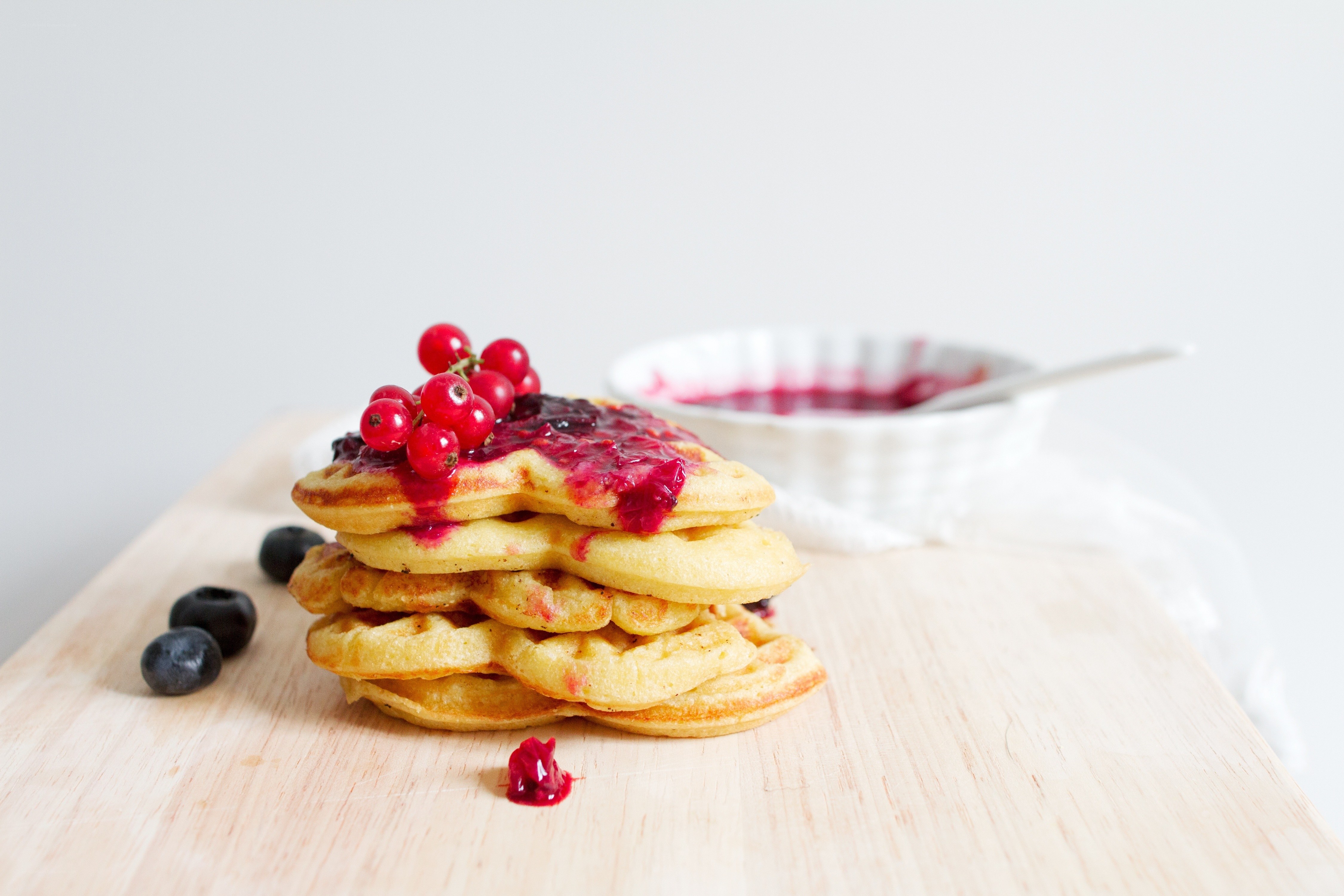 stacked waffles with berries