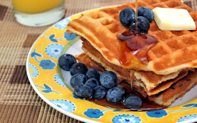Stacked Waffles with Blueberries
