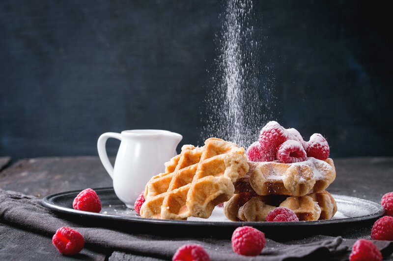 Stacked Waffles with Raspberries