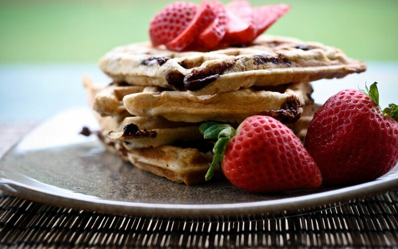 Stacked Waffles with Strawberries