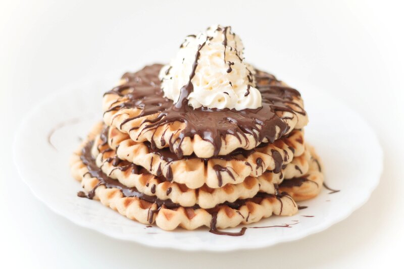 Stacked Waffles with Whipped Cream — White