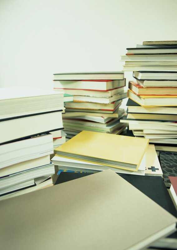 stacks of books on a table