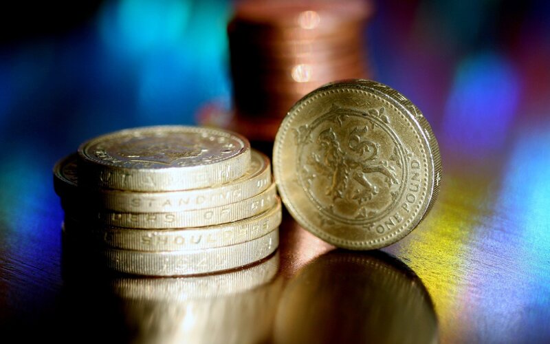 Stacks of British pound coins