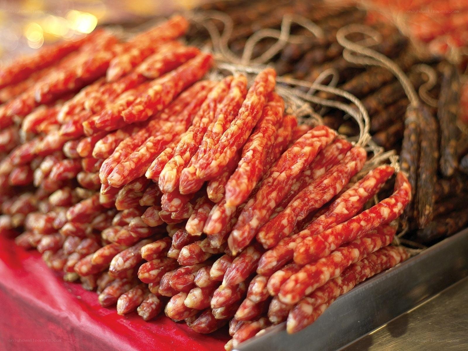 Stacks of dried sausages