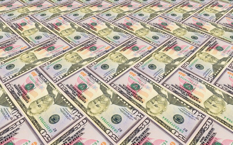 stacks of fifty dollar bills