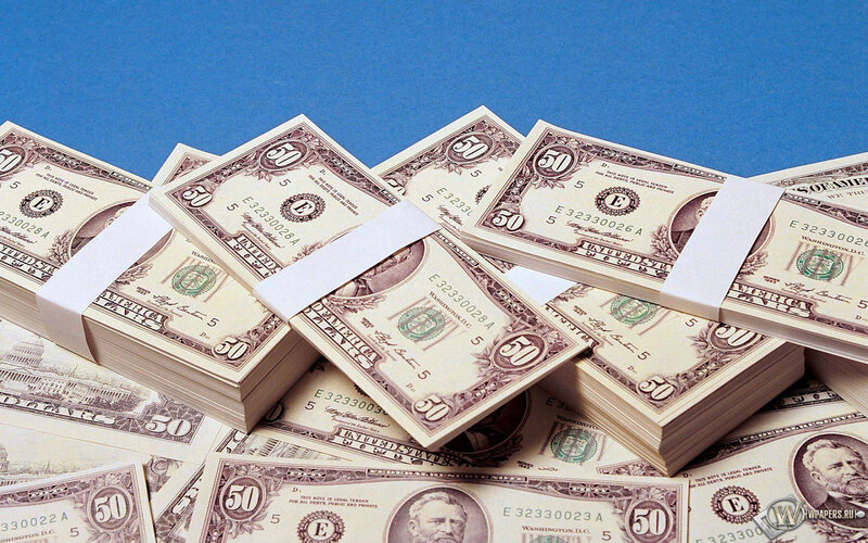 Stacks of Fifty-dollar Bills — Blue