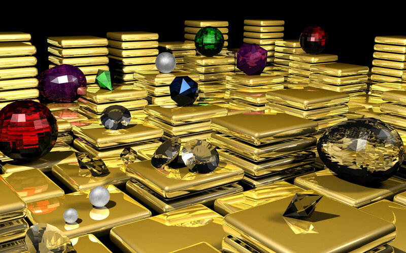Stacks of Gold Bars and Gems — Opulent