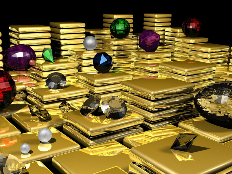 Stacks of Gold Bars and Gems