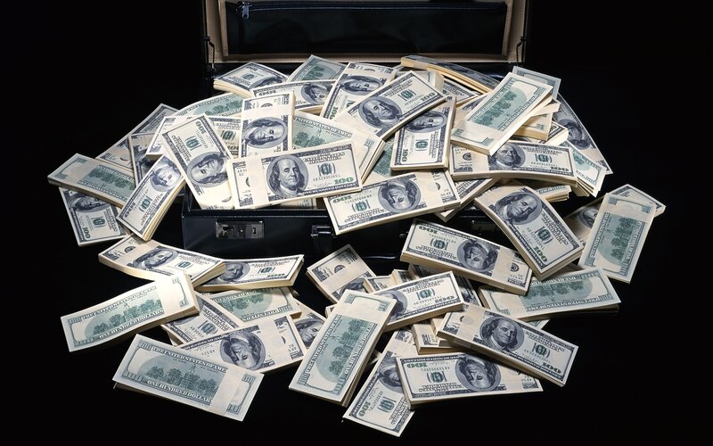 Stacks of hundred-dollar bills