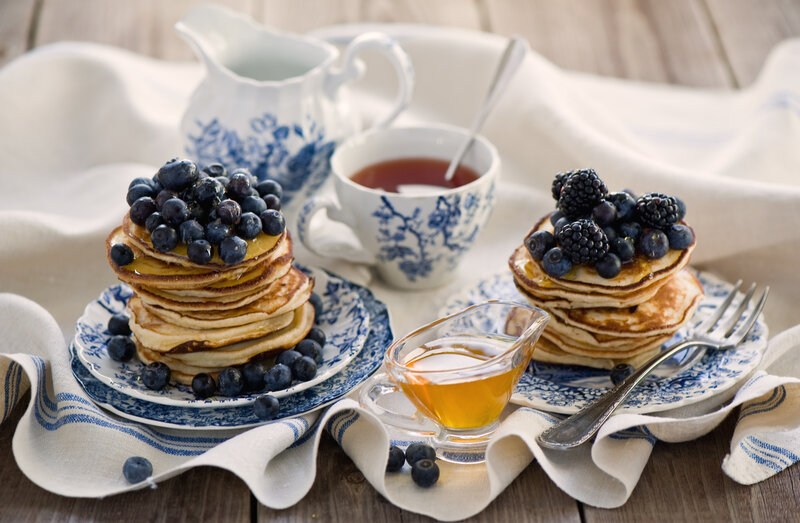 Stacks of Pancakes with Berries