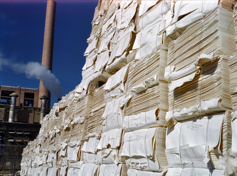 Stacks of paper at a factory