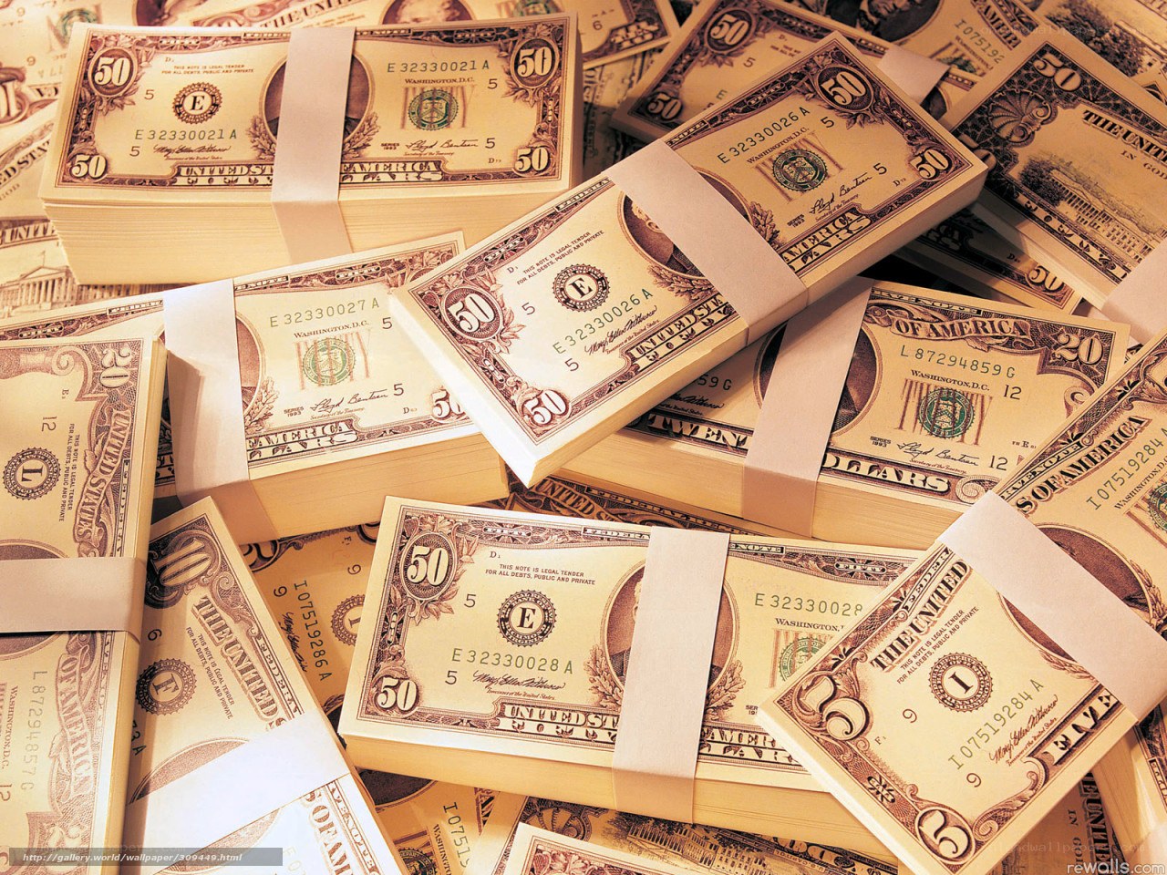 Stacks of US fifty-dollar bills