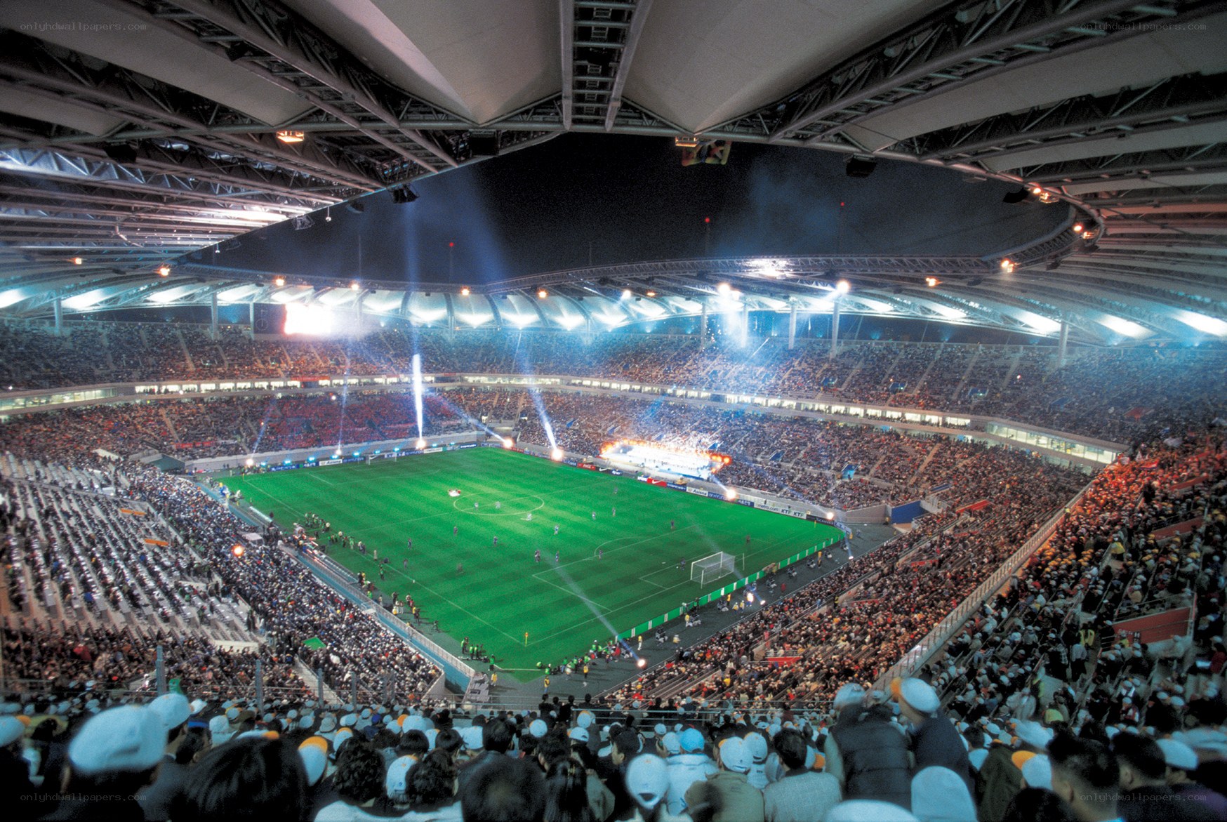 Stadium at night during a match