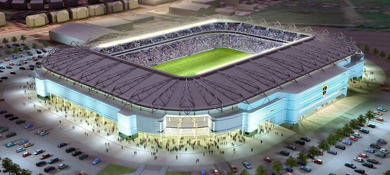Stadium at night with crowd