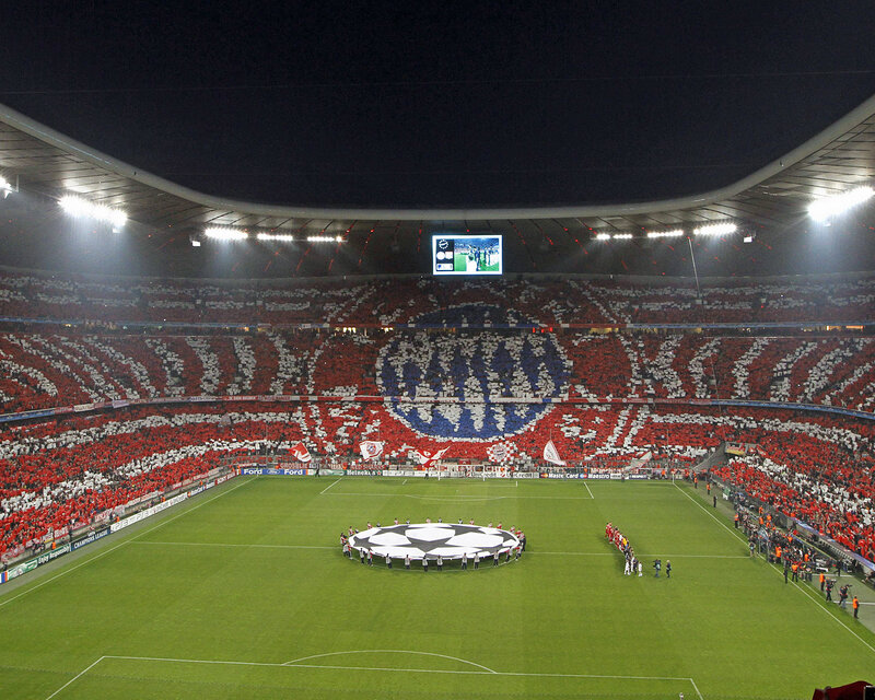 Stadium fan display at night