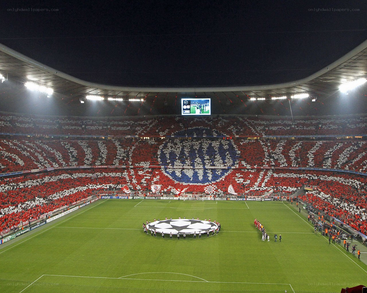 Stadium fan display at night