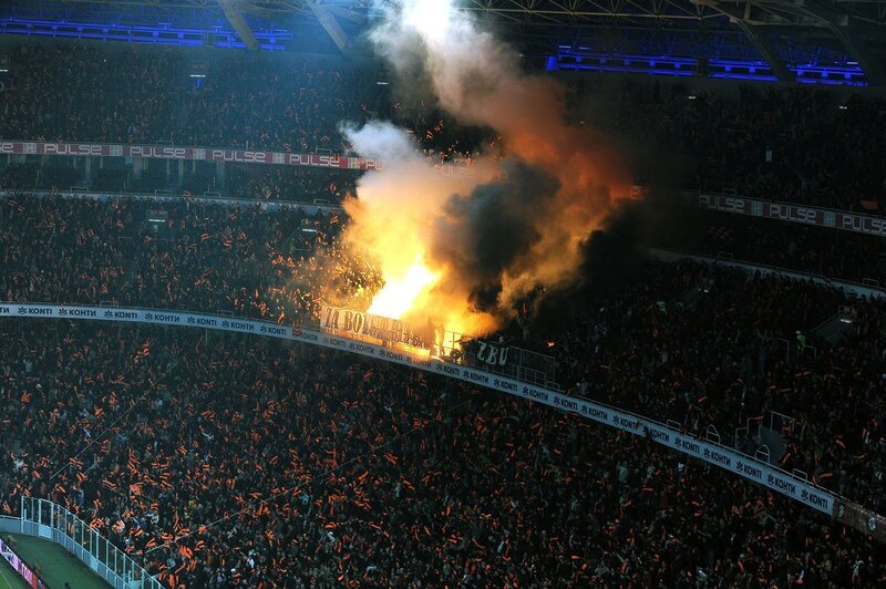 Stadium flare during a match