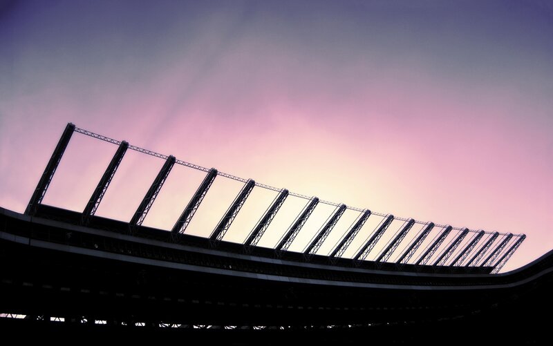 Stadium silhouette at dusk
