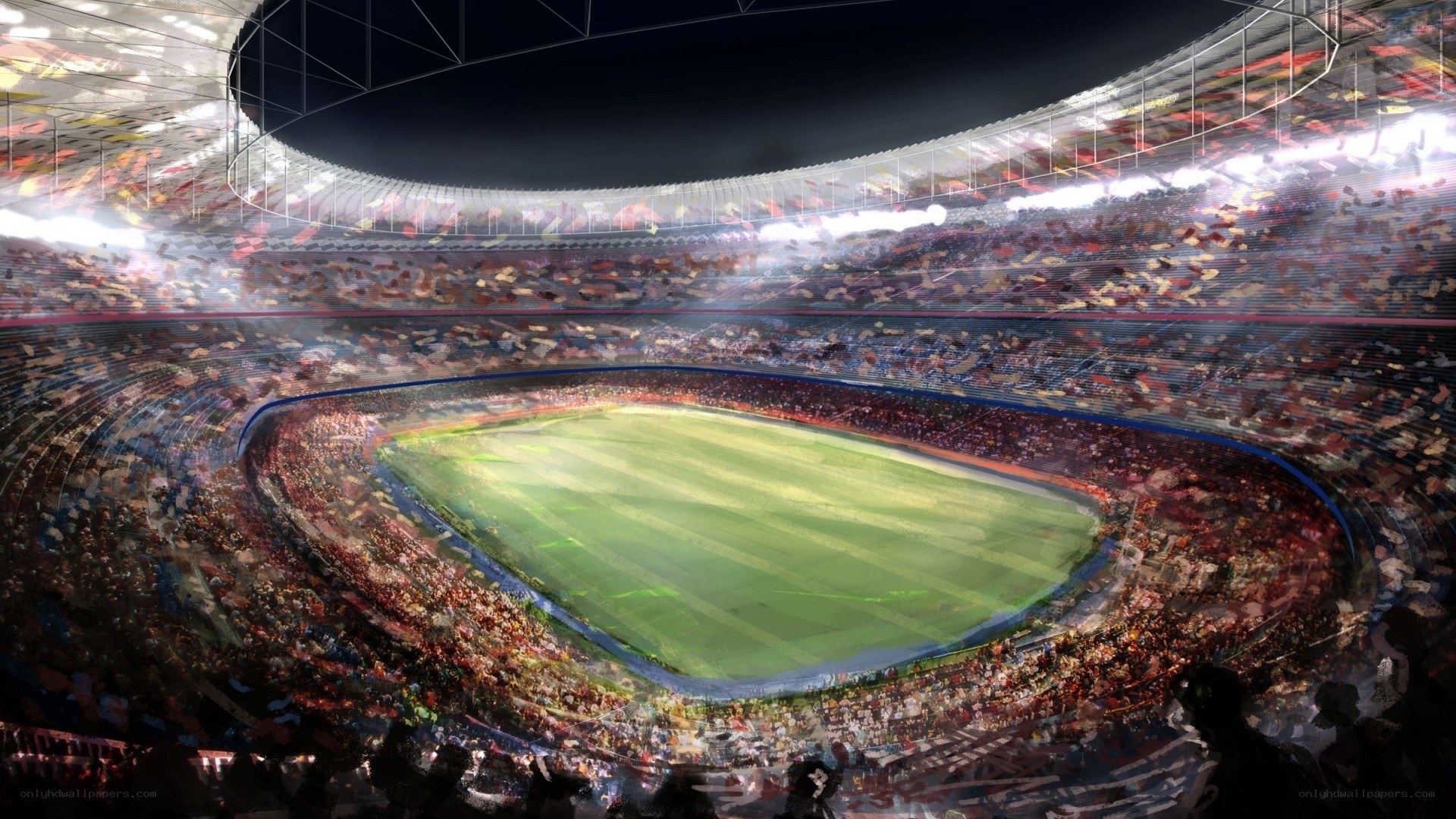 Stadium with cheering crowd
