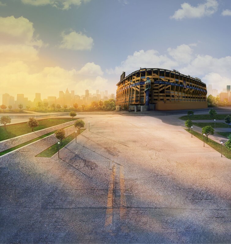 Stadium with City Skyline