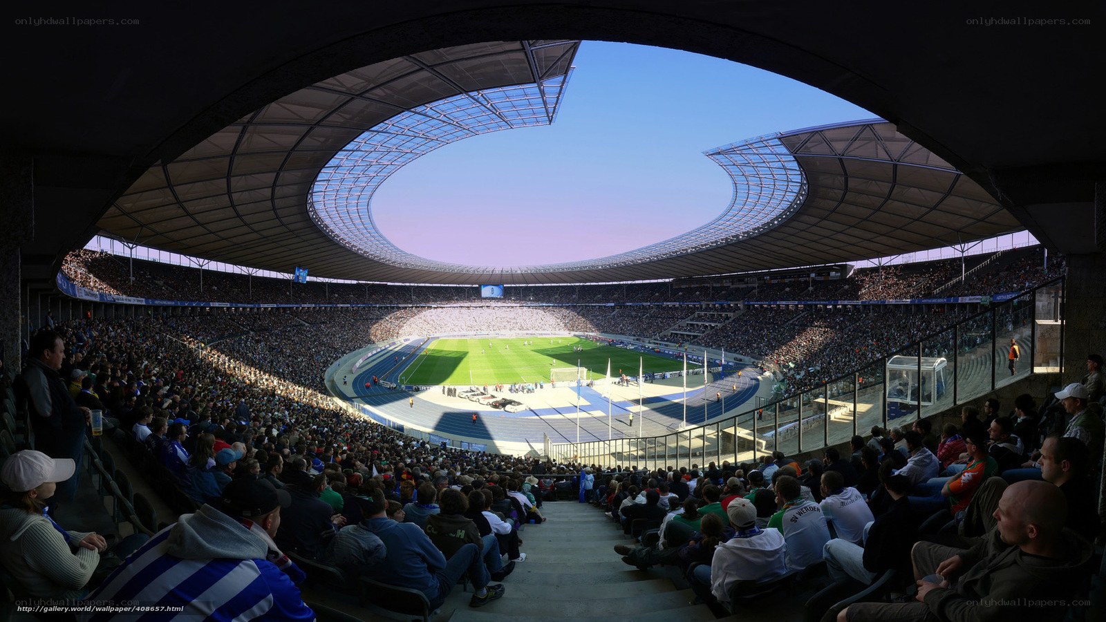 Stadium with fans watching game
