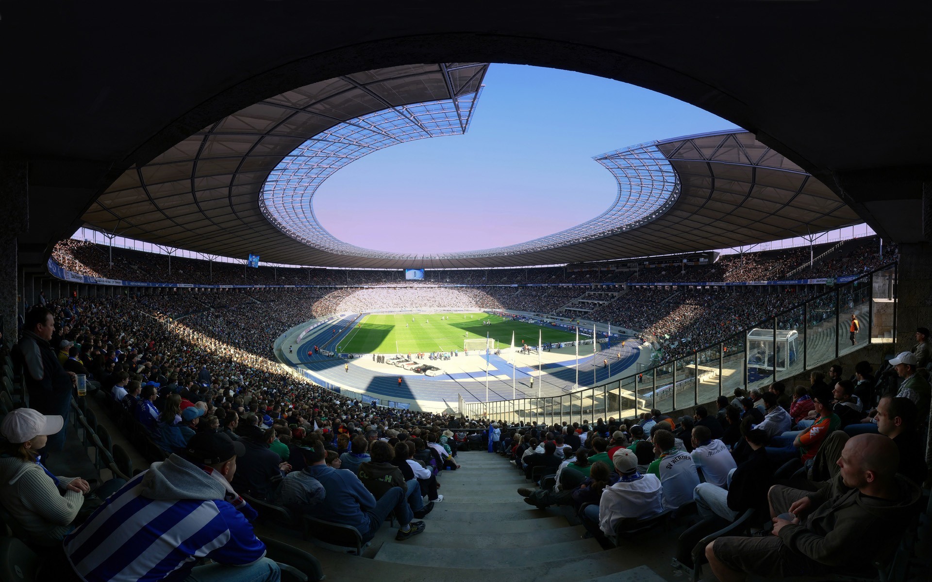 Stadium with open roof