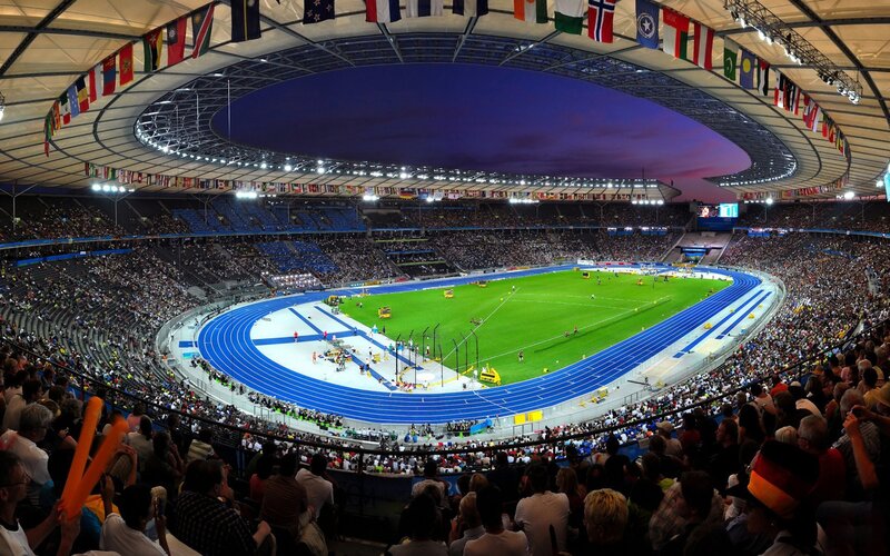 Stadium with Track and Field — Blue