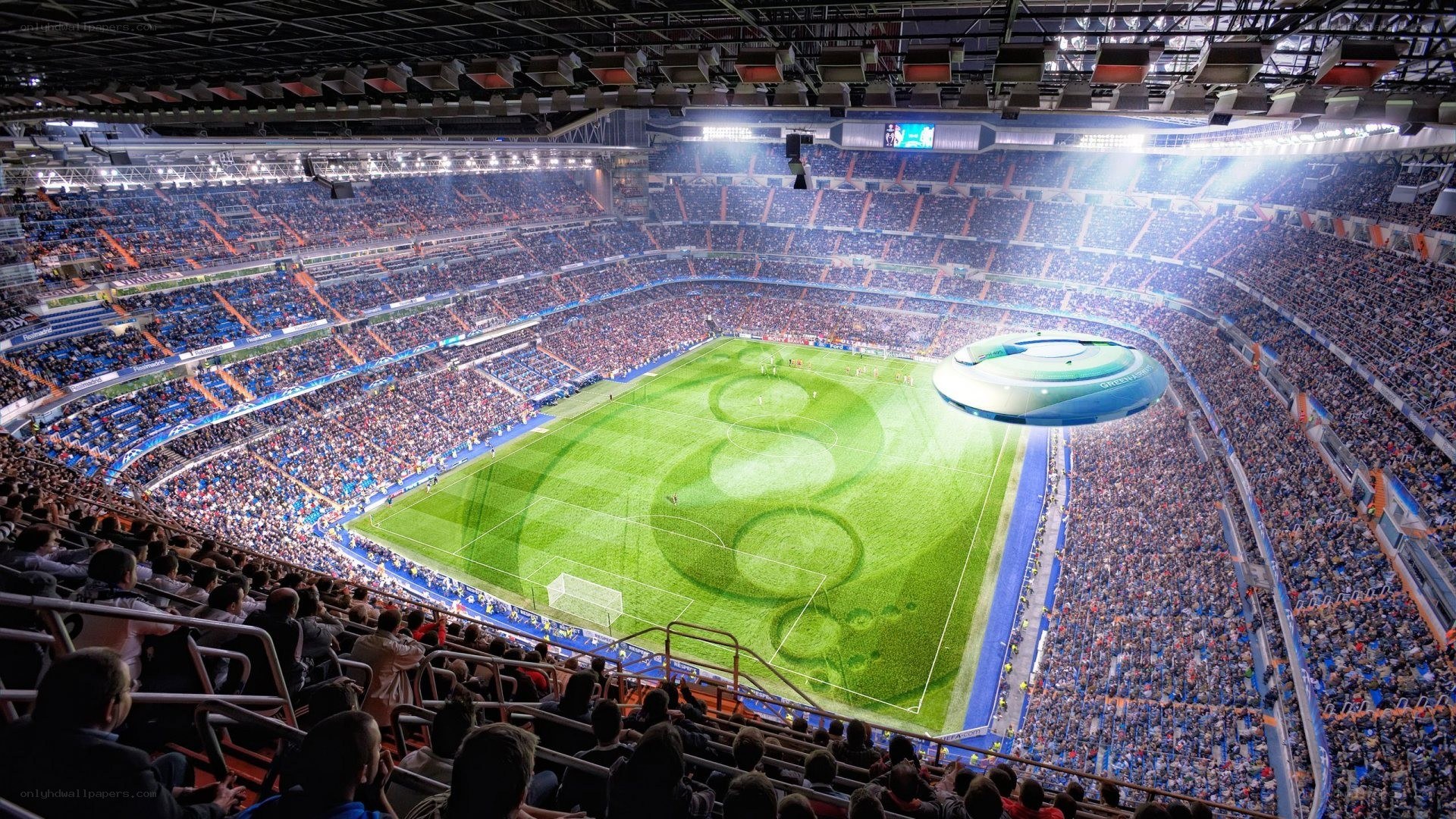 Stadium with UFO over field